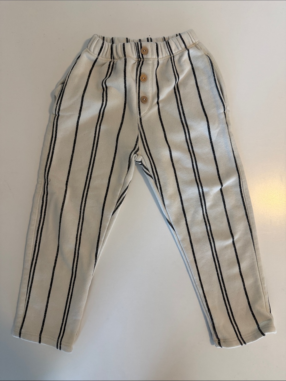 Zara Kids Cream Knit Pants with Black Vertical Stripes - 5T